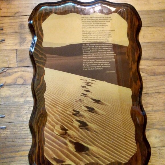 Vintage23" x 14" Footprints Lacquered Wood Wall Plaque